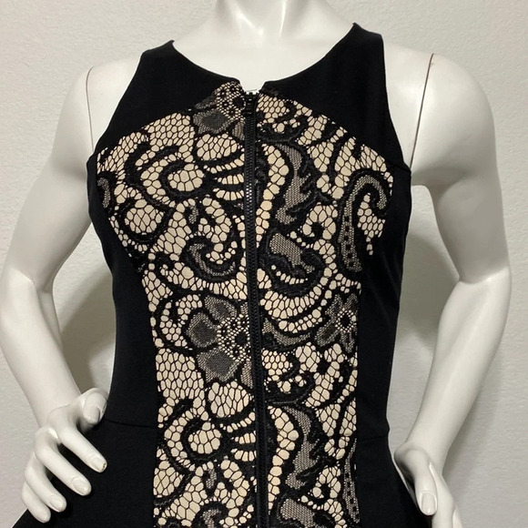 bebe NWT Briana Bonded Lace Jersey Peplum Sleeveless Bodycon Mini Dress … - Picture 4 of 9